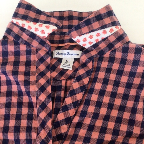 TOMMY BAHAMA BONITA CHECK PRINT POPOVER BLOUSE WOMENS SIZE SMALL - Picture 6 of 12